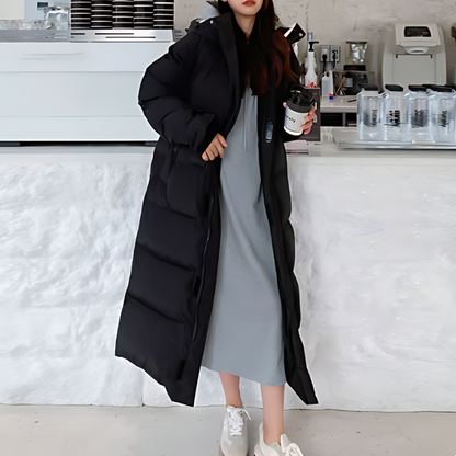 Slim Fit Long Quilted Hooded Coat Puffer Jacket for Women