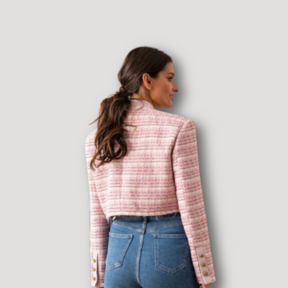 Women's Crop Tops Pink Striped Tweed Blazer