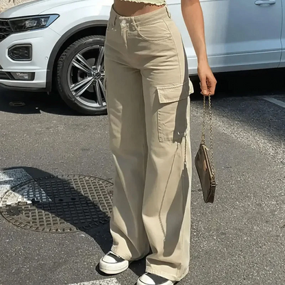 Straight Wide Leg Pants High Waist Cargo Pants Women