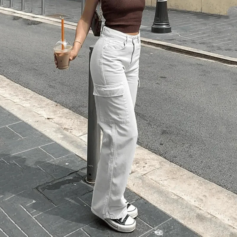 Straight Wide Leg Pants High Waist Cargo Pants Women