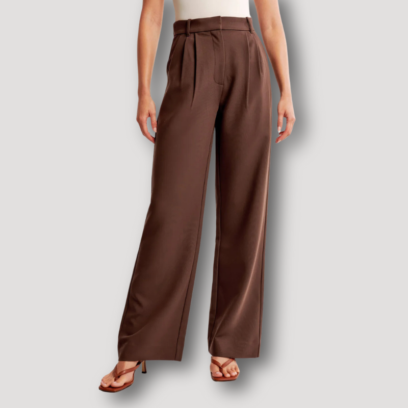 Solid Color Wide Led Trousers High-Rise Pleated Pants for Women