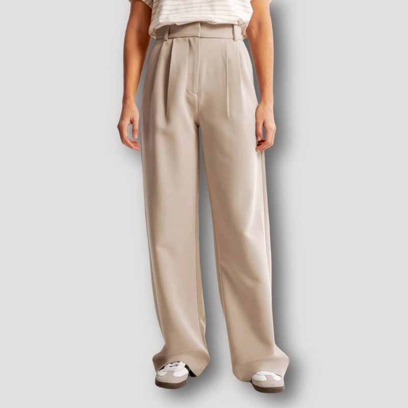 Solid Color Wide Led Trousers High-Rise Pleated Pants for Women