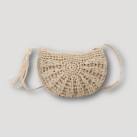 Handmade Straw Woven Boho Raffia Crescent Shoulder Bag