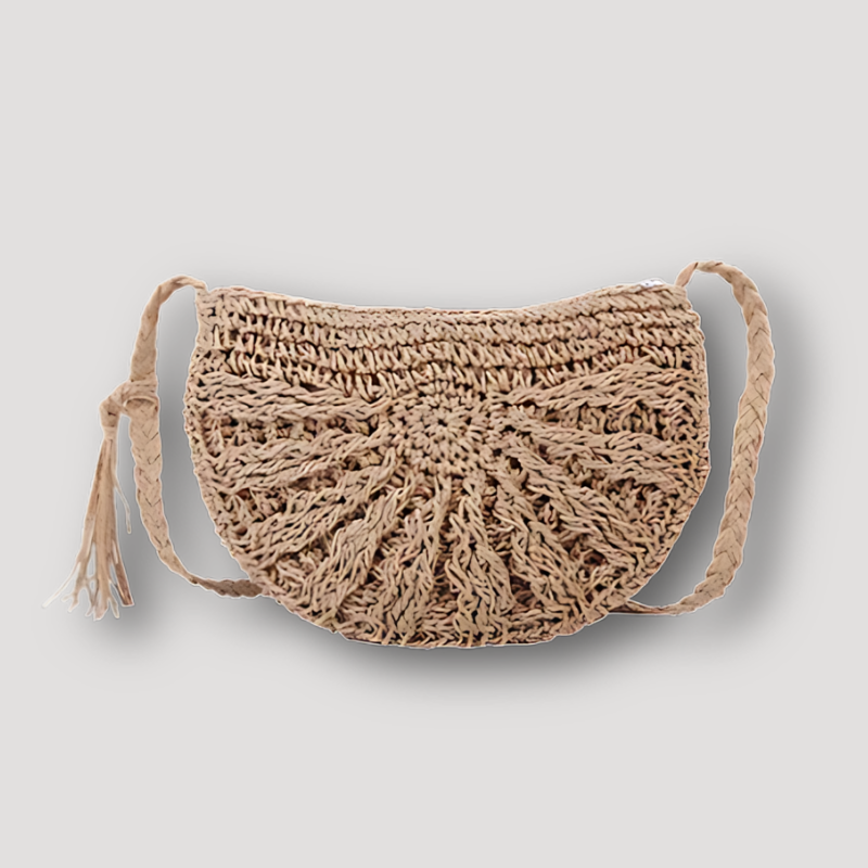 Handmade Straw Woven Boho Raffia Crescent Shoulder Bag