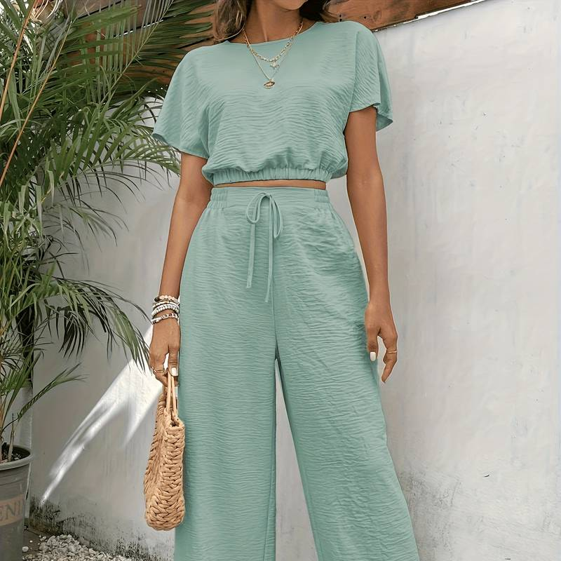 Summer Outfits Crop Top Shirt And Pants Set Women