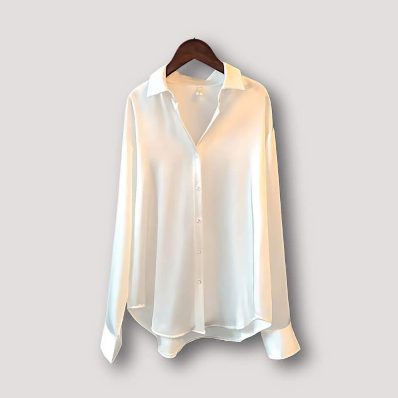 Solid Button Up Long Sleeve Silk Women's Satin Blouse