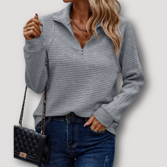 Quarter Zip Ribbed Texture Pullover Sweater Women