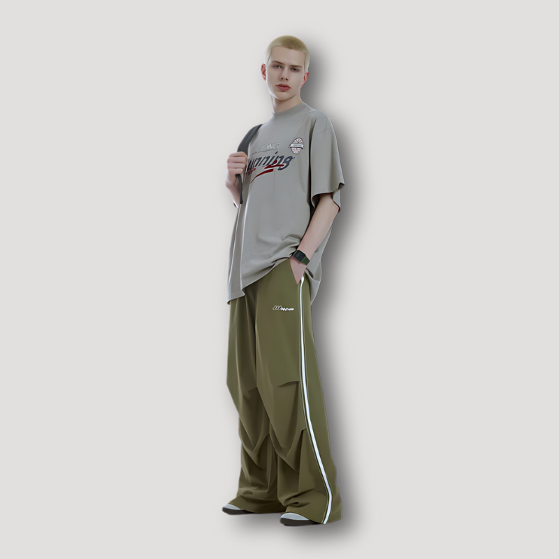 Casual Sweatpants Side Stripe Elastic Waist Wide Leg Pants Man