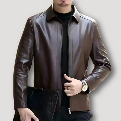 Vintage Outerwear Casual Blazer Zip Up Leather Jacket for Man